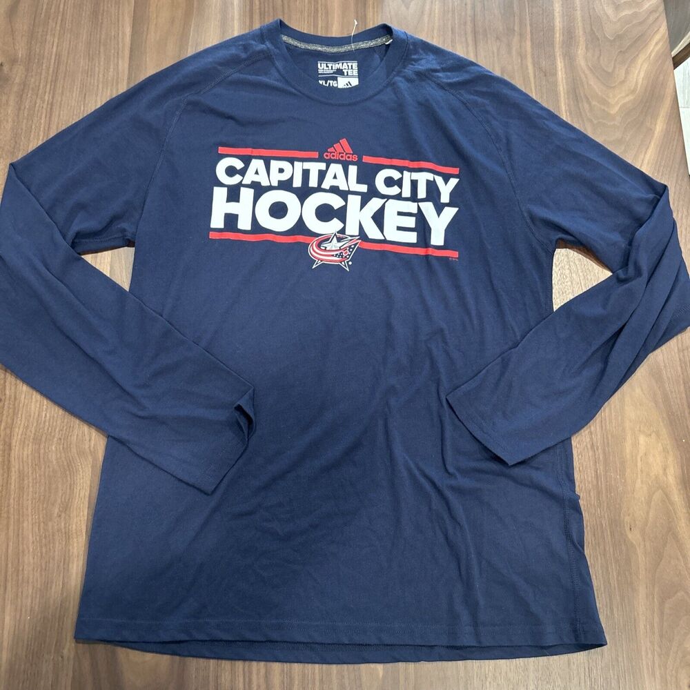 Capital City Hockey Shirt Mens XL Navy Blue Long Sleeve Adidas